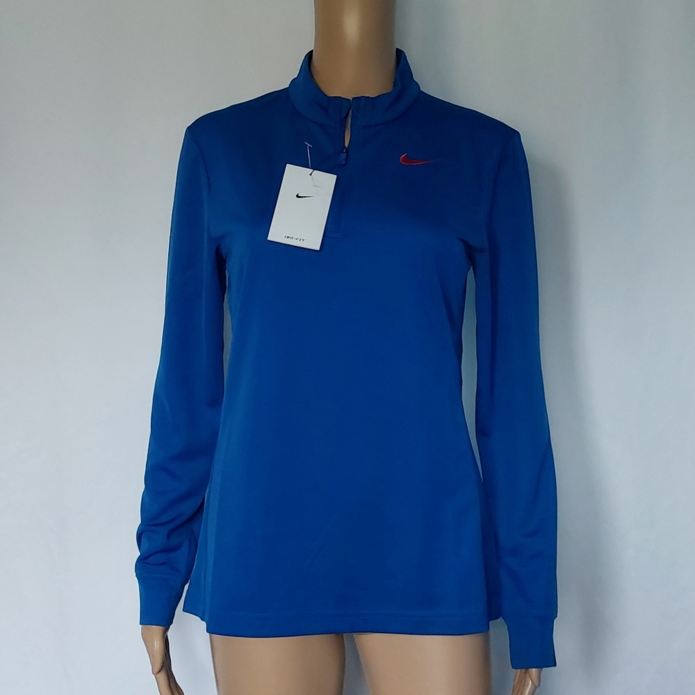 Nike‎ Running Shirt Womens Blue Dri-Fit 1/2 Zip Mock Neck Long Sleeve Size S